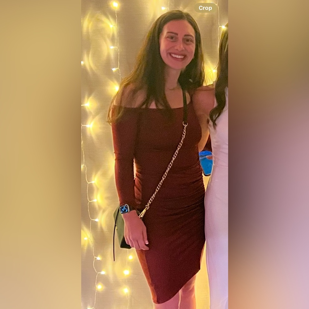 Dark red midi long sleeve red dress